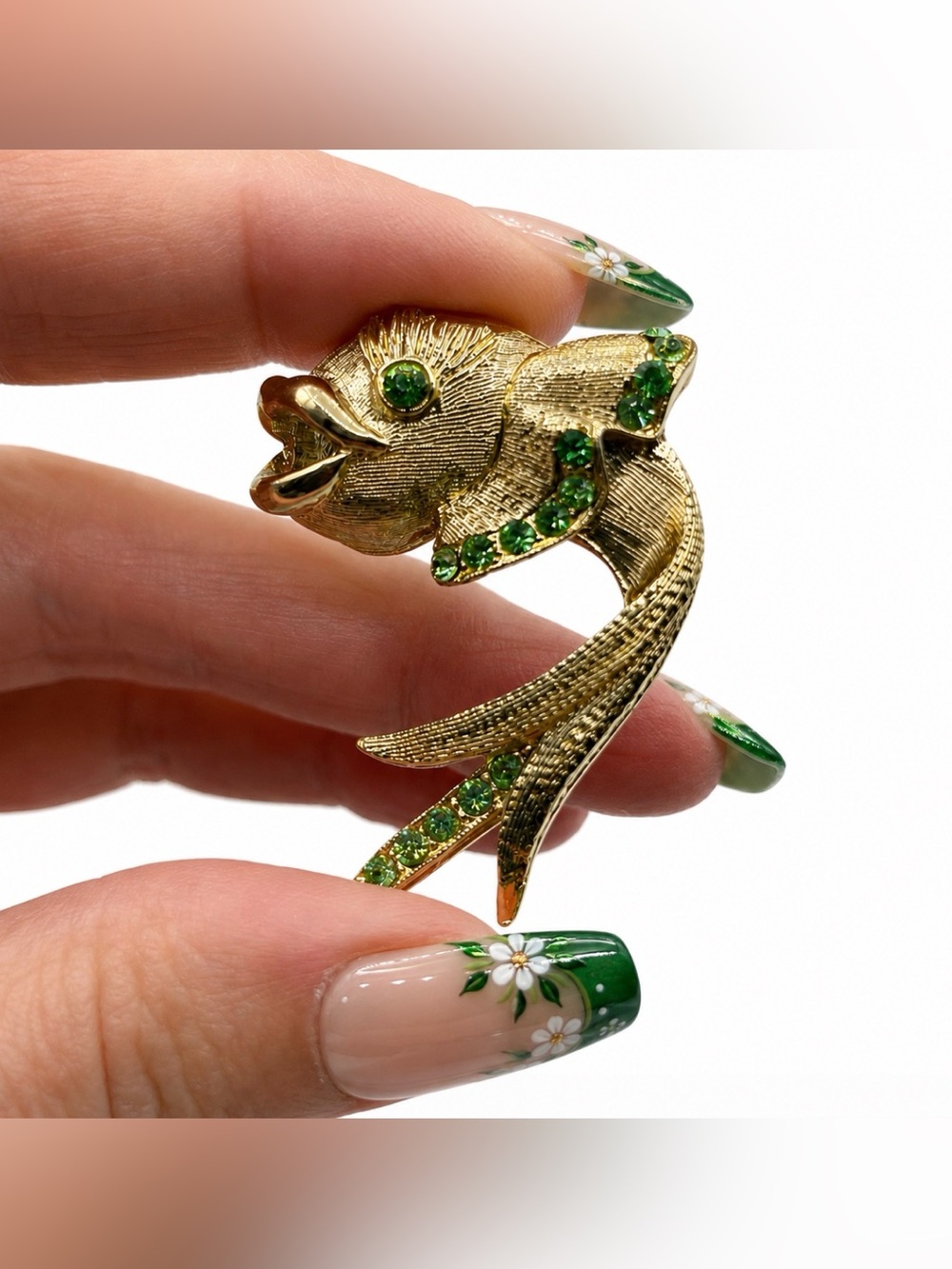 Early Dodd's Gold Tone Rhinestone Fish Brooch Pin Vintage